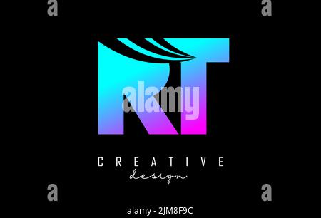 Colorful letter RT R T logo with leading lines and road concept design. Letters with geometric design. Vector Illustration with letter and creative cu Stock Vector