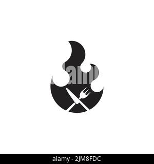 fork knife silhouette hot fire smoke symbol vector Stock Vector