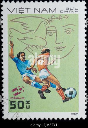 VIETNAM - CIRCA 1982: stamp sport football game Stock Photo