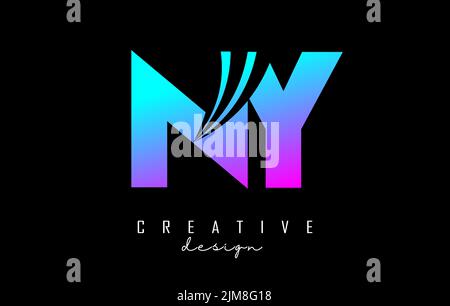 Creative colorful letter NY n y logo with leading lines and road concept design. Letters with geometric design. Vector Illustration with letter and cr Stock Vector
