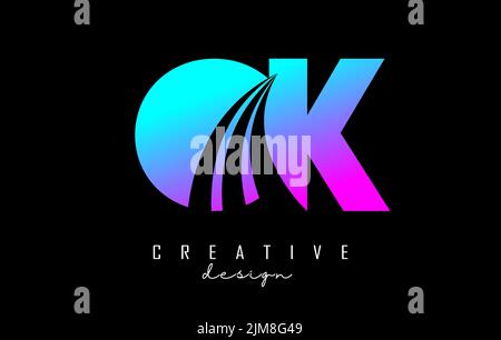 Creative colorful letter Ok o k logo with leading lines and road concept design. Letters with geometric design. Vector Illustration with letter and cr Stock Vector