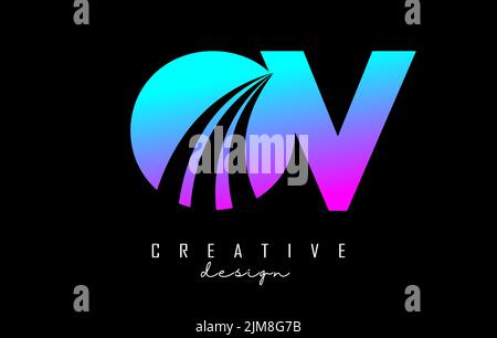 Creative colorful letter OV o v logo with leading lines and road concept design. Letters with geometric design. Vector Illustration with letter and cr Stock Vector