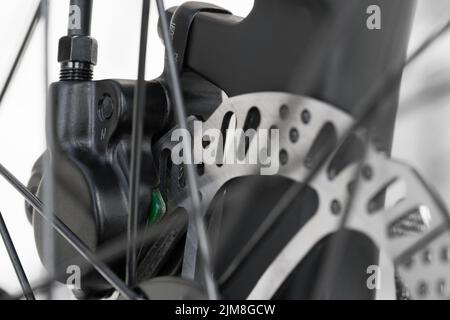 Modern hydraulic disc brake on the bike, close-up Stock Photo