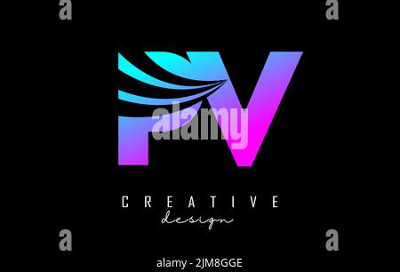 Creative colorful letter PV p v logo with leading lines and road concept design. Letters with geometric design. Vector Illustration with letter and cr Stock Vector