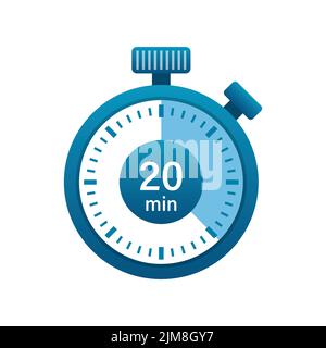 Stopwatch 20 minutes icon illustration in flat style. Timer vector illustration on isolated background. Time alarm sign business concept. Stock Vector