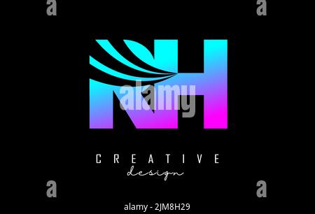 Colorful letter RH r h logo with leading lines and road concept design. Letters with geometric design. Vector Illustration with letter and creative cu Stock Vector