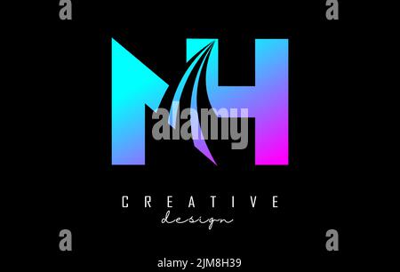 Creative colorful letter NH n h logo with leading lines and road concept design. Letters with geometric design. Vector Illustration with letter and cr Stock Vector
