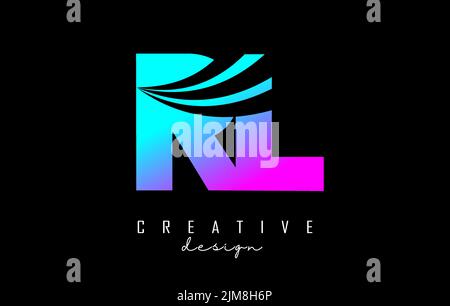 Colorful letter RL r L logo with leading lines and road concept design. Letters with geometric design. Vector Illustration with letter and creative cu Stock Vector