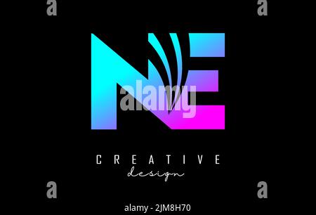 Creative colorful letter NE n e logo with leading lines and road concept design. Letters with geometric design. Vector Illustration with letter and cr Stock Vector