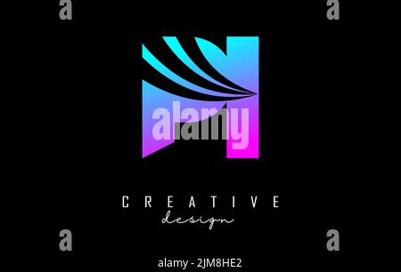 Creative colorful letter Pi p i logo with leading lines and road concept design. Letters with geometric design. Vector Illustration with letter and cr Stock Vector