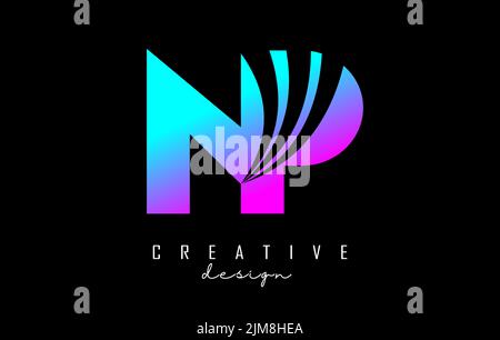 Creative colorful letter NP n p logo with leading lines and road concept design. Letters with geometric design. Vector Illustration with letter and cr Stock Vector