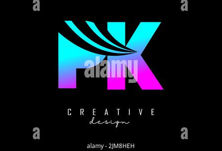 Creative colorful letter Pk p k logo with leading lines and road concept design. Letters with geometric design. Vector Illustration with letter and cr Stock Vector