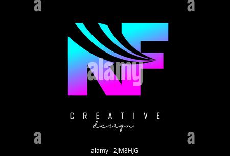 Colorful letter Rf r f logo with leading lines and road concept design. Letters with geometric design. Vector Illustration with letter and creative cu Stock Vector