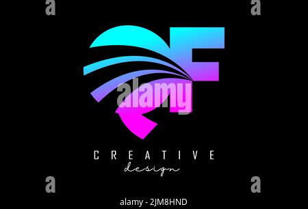 Creative colorful letter Qf q f logo with leading lines and road concept design. Letters with geometric design. Vector Illustration with letter and cr Stock Vector