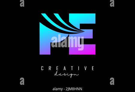 Creative colorful letter Pe p e logo with leading lines and road concept design. Letters with geometric design. Vector Illustration with letter and cr Stock Vector