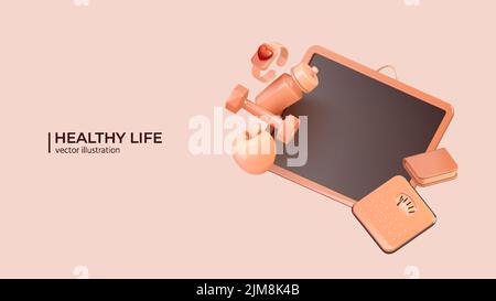 Studying the health and needs of your body. Research in the field of improving the quality of life. Life extension. Realistic 3D Vector illustration i Stock Vector