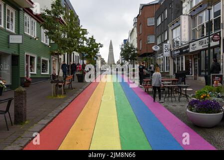 Reykjavik, Iceland - 10 July 2022: the pedestrian zone of Reykjavik on Iceland Stock Photo