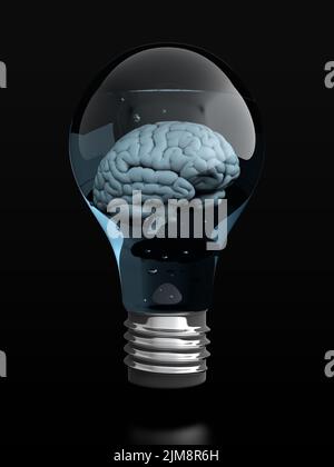 Brain in light bulb Stock Photo