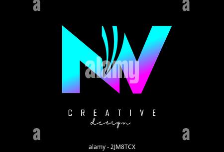 Creative colorful letter NV n v logo with leading lines and road concept design. Letters with geometric design. Vector Illustration with letter and cr Stock Vector