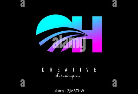 Creative colorful letter Oh o h logo with leading lines and road concept design. Letters with geometric design. Vector Illustration with letter and cr Stock Vector