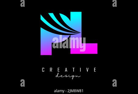 Creative colorful letter PL p l logo with leading lines and road concept design. Letters with geometric design. Vector Illustration with letter and cr Stock Vector