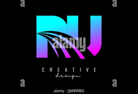 Colorful letter RU R U logo with leading lines and road concept design. Letters with geometric design. Vector Illustration with letter and creative cu Stock Vector