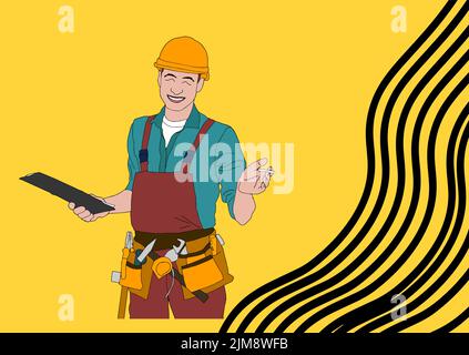Professional Air Conditioner Repair Vector. AC Man Electrician Installing Air Conditioner. Electric Service Flat Cartoon Illustration  Stock Vector