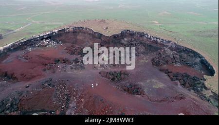 ULANQAB, CHINA AUGUST 2, 2022 Aerial view of volcanic remains in