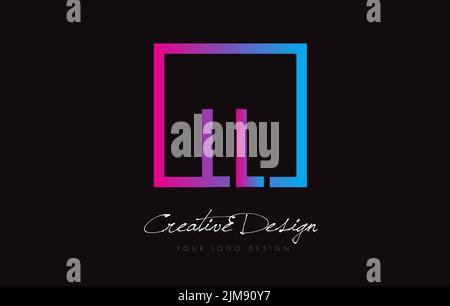 LL Square Framed Letter Logo Design Vector with Purple Blue Colors. Stock Vector