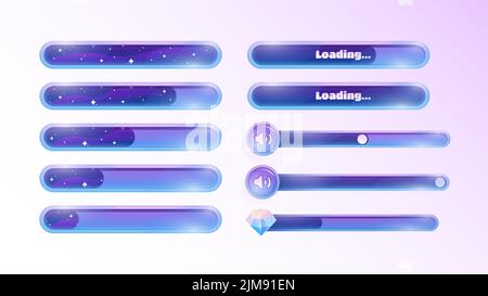 Gaming Graphic Design Cosmic collection. Life level, Loading, Sound and Diamond Elements. Vector illustration Stock Vector
