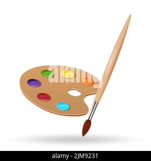 Paintbrush and palette with paints for the artist isolated on white background. Vector illustration. Stock Vector