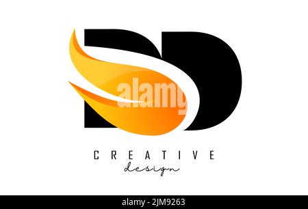 Vector illustration of abstract letters DD d with fire flames and Orange Swoosh design. Letters logo with creative cut and shape. Stock Vector