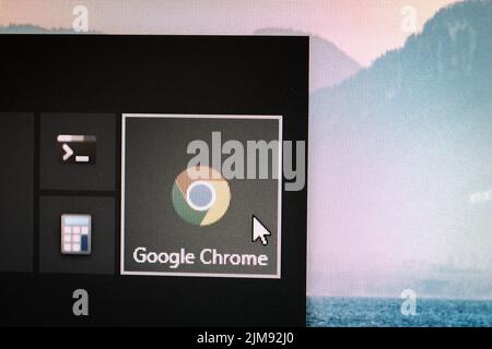 App icon of Google Chrome on a Windows 10 desktop Stock Photo