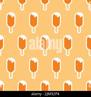 Creamy ice cream in orange orange mango glaze seamless pattern background Stock Vector