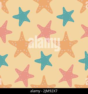 Multicolored starfish on yellow background seamless pattern for design vector illustration Stock Vector