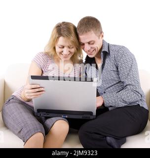 Two young men with the laptop Stock Photo