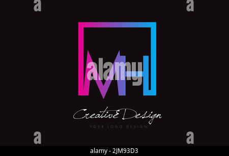 MH Square Framed Letter Logo Design Vector with Black and White Colors ...