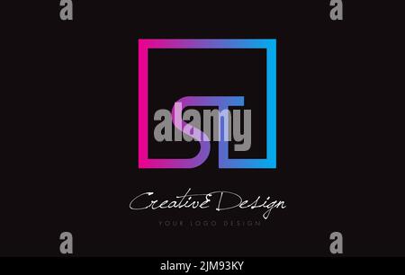 ST Square Framed Letter Logo Design Vector with Purple Blue Colors. Stock Vector
