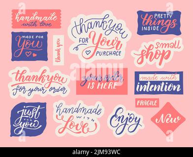 Small shop lettering sticker elements. Vector illustration Stock Vector