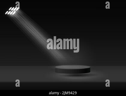 Podium platform realistic vector 3d render on white background wit spotlight. Product presentation minimal scene. Stock Vector