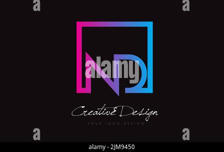 ND Square Framed Letter Logo Design Vector with Purple Blue Colors. Stock Vector
