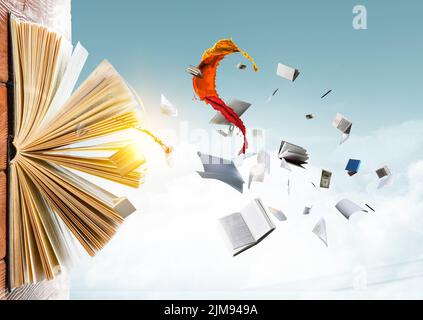 World of books concept . Mixed media Stock Photo