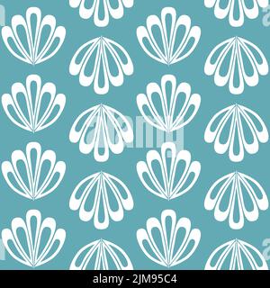 Blue green mint clam shell background seamless pattern Stock Vector