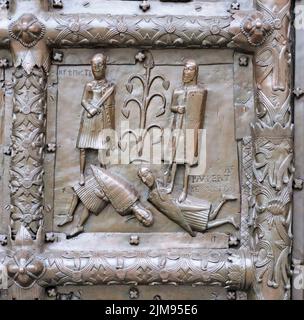 Bas-relief on ancient bronze gate Stock Photo