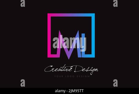 MI Square Framed Letter Logo Design Vector with Purple Blue Colors. Stock Vector