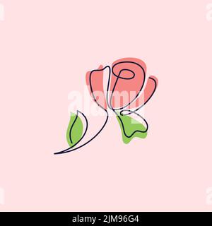 Rose flower continuous one line art drawing vector illustration. Vector illustration EPS.8 EPS.10 Stock Vector