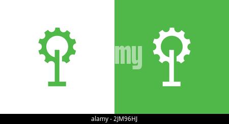 Unique and modern gear tree mechanic logo design Stock Vector