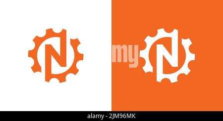 Unique and modern initial letter N gear mechanical logo design Stock Vector