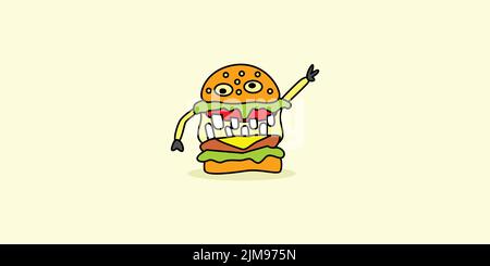 Unique and attractive hamburger mascot illustration design Stock Vector