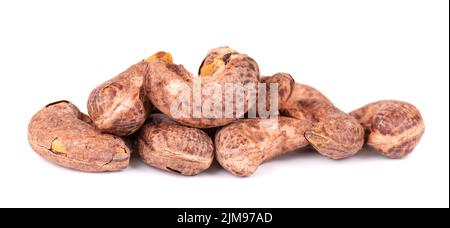 Cashew nuts in shell isolated on white background. Roasted and salted cashew nuts Stock Photo